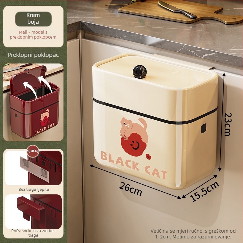 Zidna kanta za otpad, kvadratna, 5L, plastika, s poklopcem koji se vrti, kućna uporaba