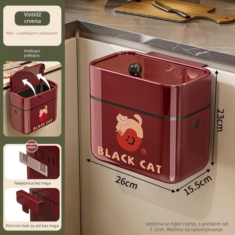 Zidna kanta za otpad, kvadratna, 5L, plastika, s poklopcem koji se vrti, kućna uporaba