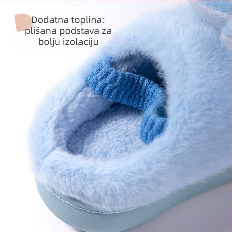 Dječje pamučne papuče sa stražnjim remenom – topla pliš gornja strana, uzorak crtani lik, potplat TPR, dob djeteta 1–6 godina