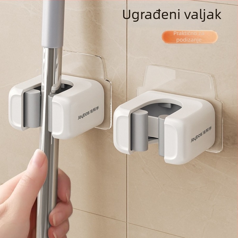 Zidni držač za mop s klipom, bez bušenja, plastični, model JBS-TBKZ-Q21G-JWT