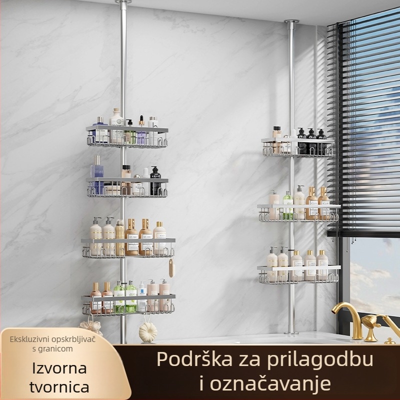 Kutni polic za kupaonicu, okretna, bez bušenja, četiri razine, materijal: nehrđajući čelik i željezo
