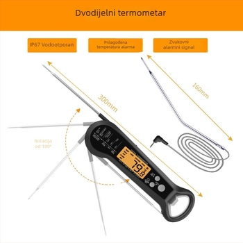 Sklopni vodootporni kuhinjski termometar s dvostrukom sondom – rezolucija 0,1°C