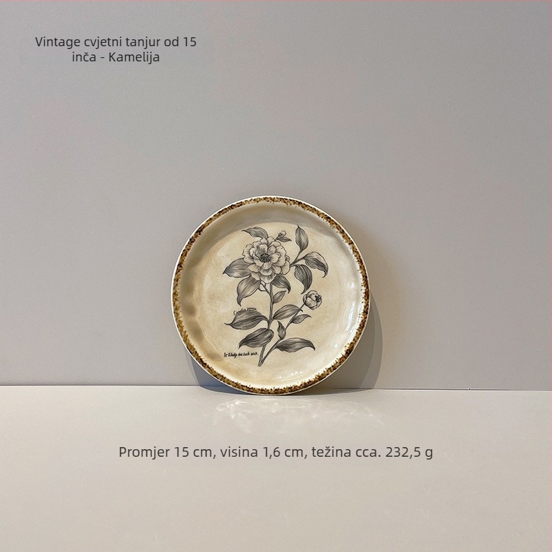 Keramički desertni tanjur u retro stilu, okruglog oblika, podglazurno bojanje