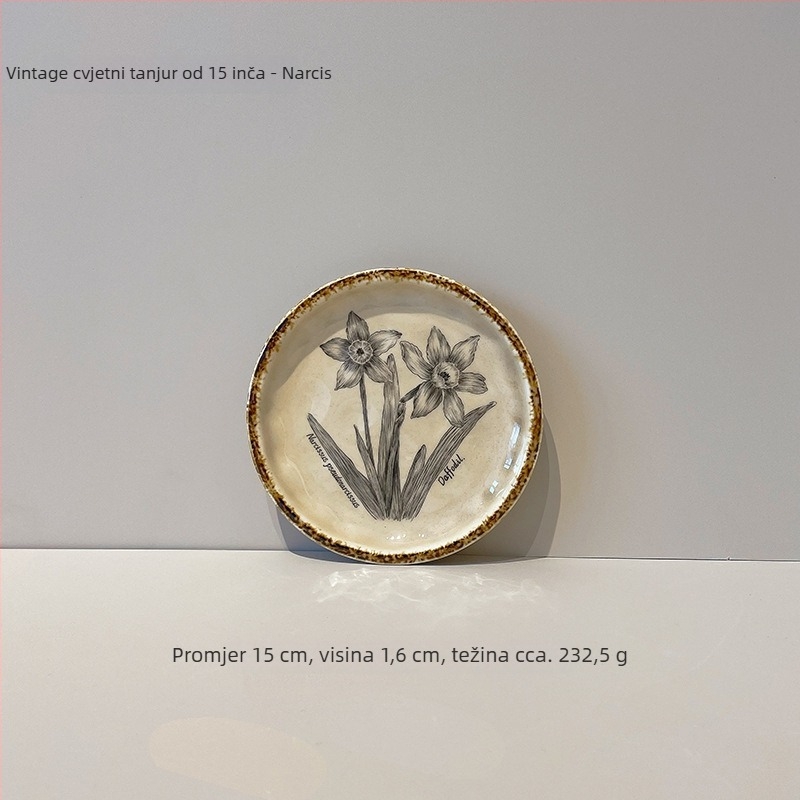 Keramički desertni tanjur u retro stilu, okruglog oblika, podglazurno bojanje