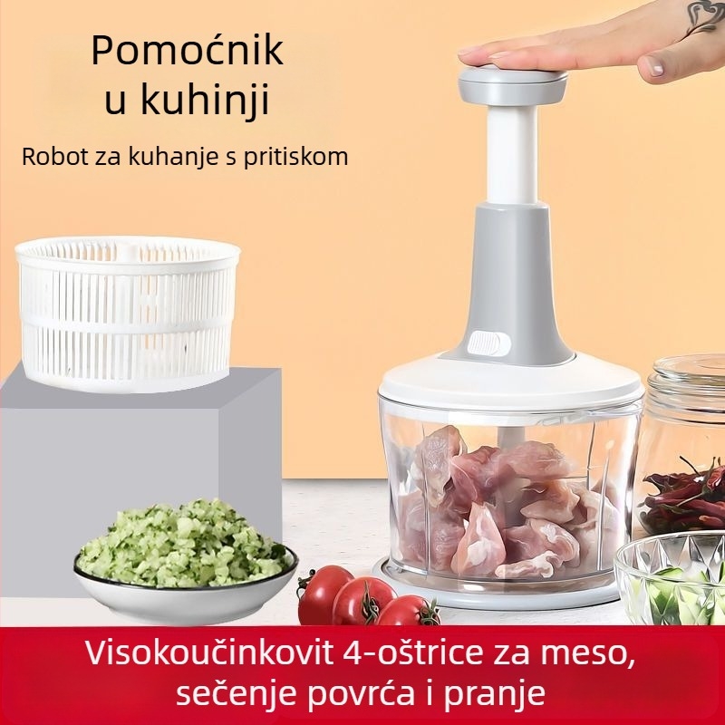 Ručni mljevač mesa i višenamjenski kuhinjski sjeckalica za povrće, tip pritiska, plastika za hranu