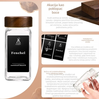 Stakleni set posuda za začine s kapicama od bambusa, aluminija ili akacije