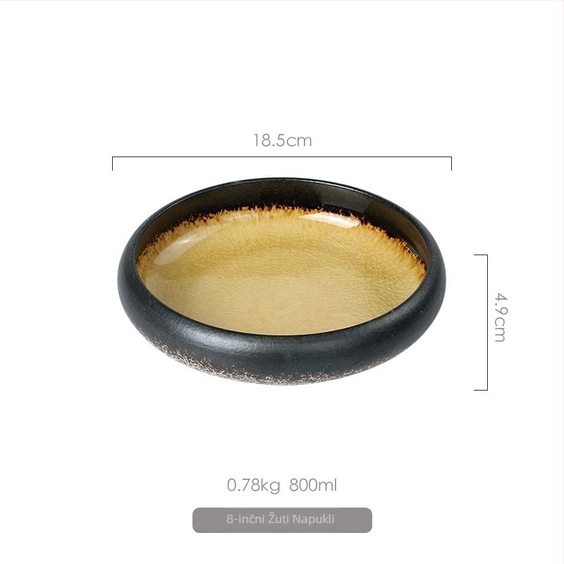 Porcelanski tanjur za večeru, japanskog stila glazura s efektom napuklog leda, okrugli, pogodan za mikrovalnu pećnicu