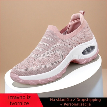 Ženske cipele Fly-Knit s zračnim jastučićem, niski gornji dio, okrugla špička, gumena potplata, klinasti pet 3–5 cm