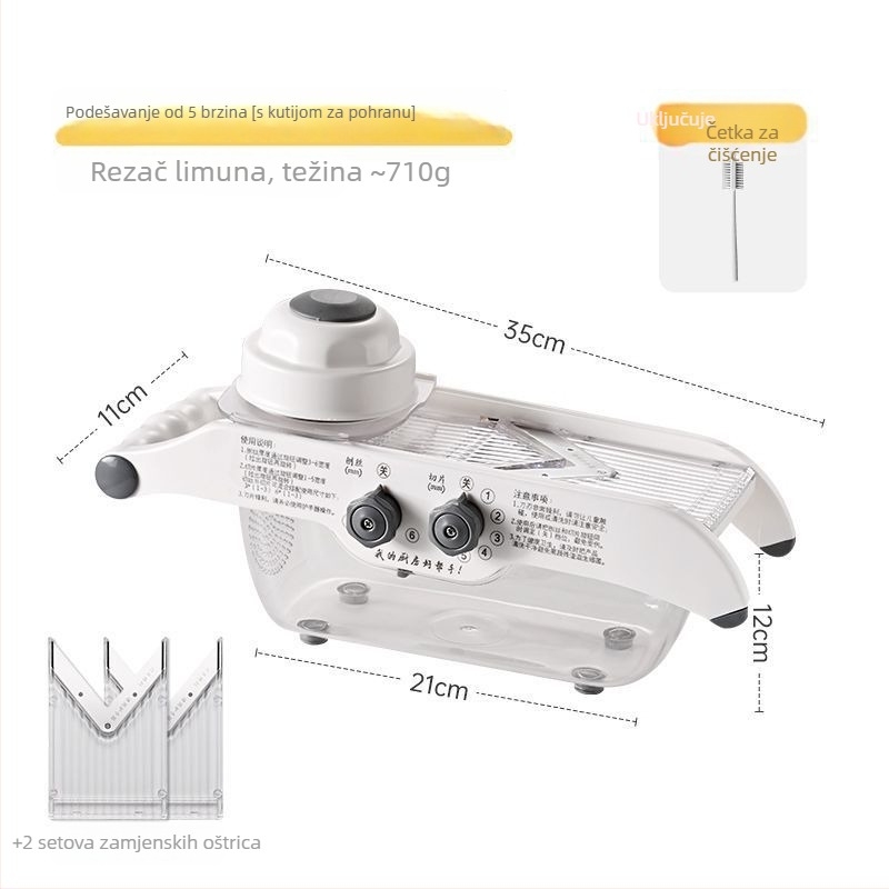 Višestruki rezac za povrće za kućnu upotrebu s automatskom funkcijom, podesivom debljinom krumpira, rezač limuna i rezač voća; plastični kuhinjski alat