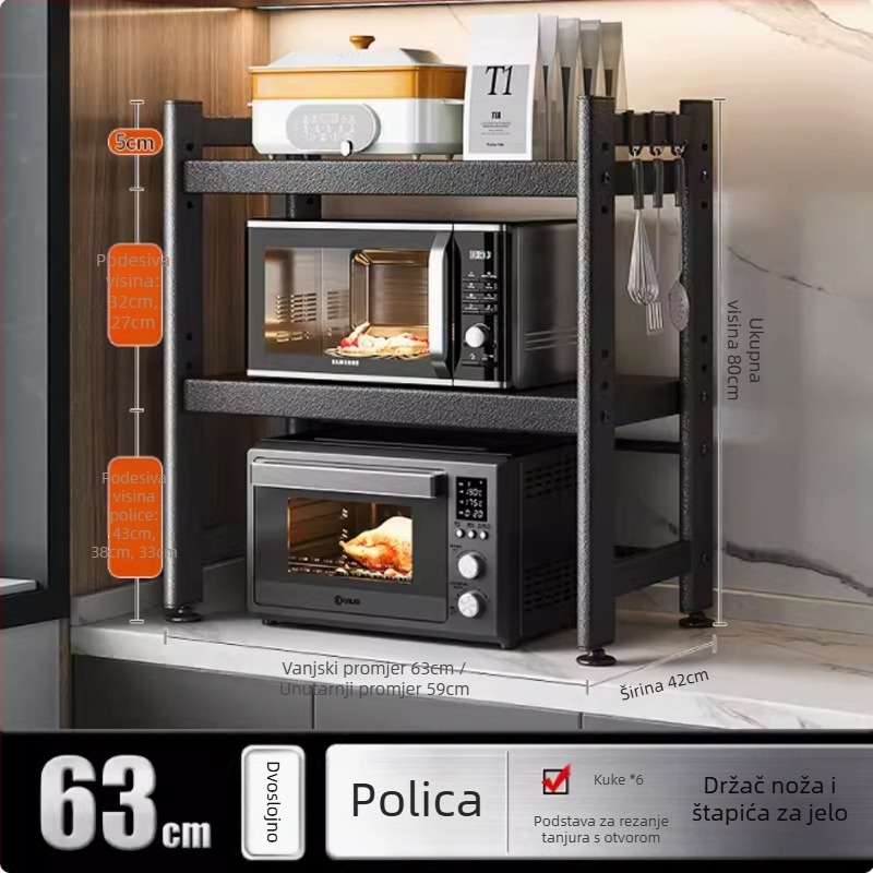 Teleskopski kuhinjski regal za skladištenje, kompatibilan s mikrovalnom pećnicom i stolnom pećnicom, metalni, jednoslojni ili dvostruki sloj, nordijskog stila