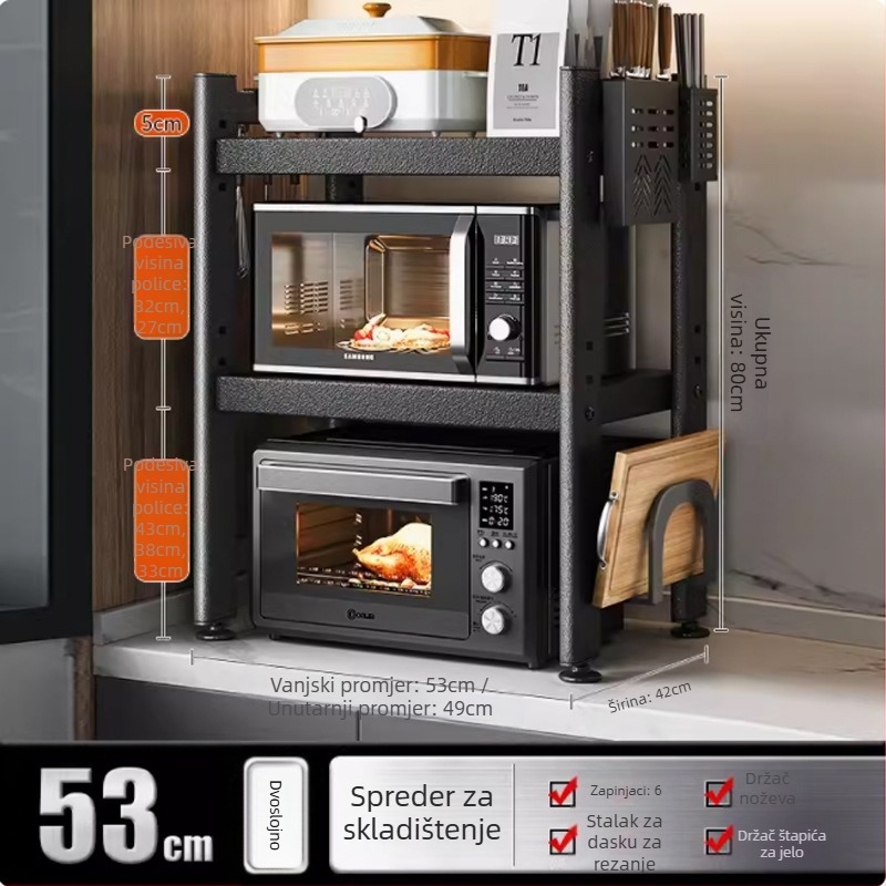 Teleskopski kuhinjski regal za skladištenje, kompatibilan s mikrovalnom pećnicom i stolnom pećnicom, metalni, jednoslojni ili dvostruki sloj, nordijskog stila