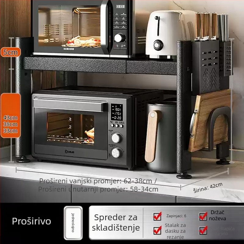 Teleskopski kuhinjski regal za skladištenje, kompatibilan s mikrovalnom pećnicom i stolnom pećnicom, metalni, jednoslojni ili dvostruki sloj, nordijskog stila