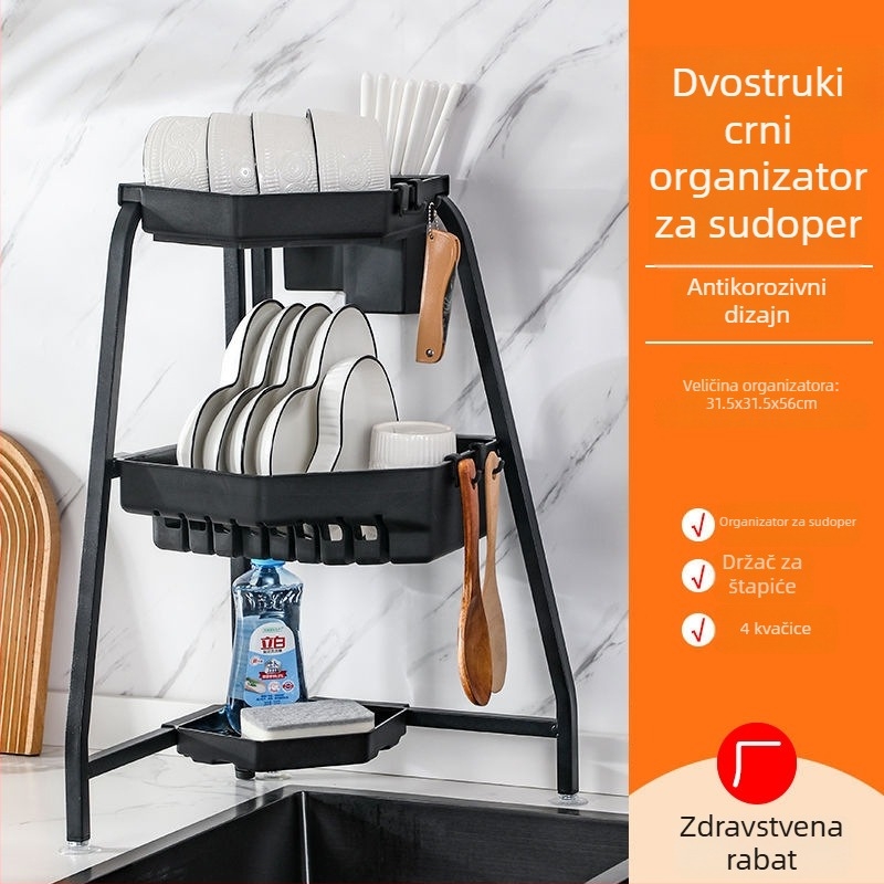 Ugaoni sklopivi trokutasti stalak za sudoperu – višestruko funkcionalan, od ugljičnog čelika