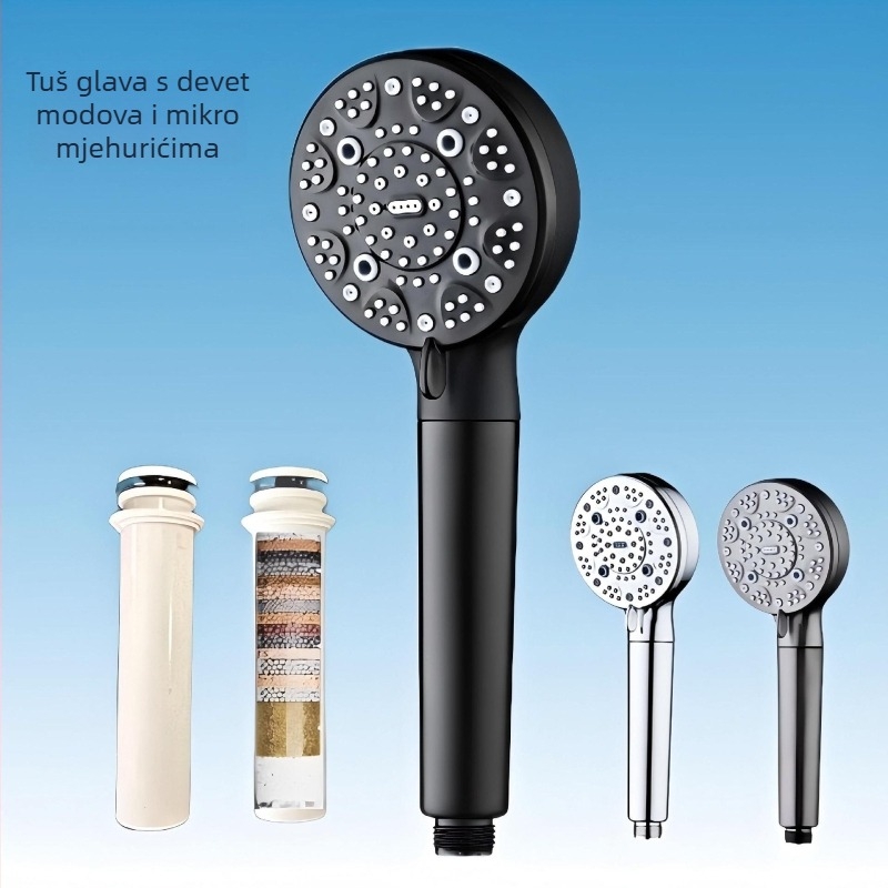Prijenosna tuš glava od ABS-a, model C-2501, navoj instalacije, okrugli dizajn, suvremen minimalistički stil; funkcije: prskanje, masaža, mjehurići, kiša; mogućnost prilagodbe