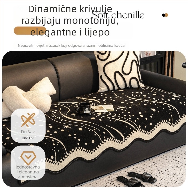Navlaka za kauč s nepravilnim oblikom, Chenille, uzorak Zvjezdano nebo, za kutne/sekcijske sofe, Europski stil, dizajn tkanine