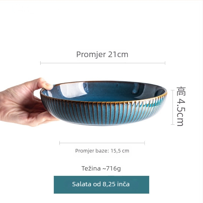 Keramički stolni posuđe — porculanske zdjele i tanjuri, okruglog oblika, sigurno za mikrovalnu, glazirana površina peći, svijetao luksuzno retro stil