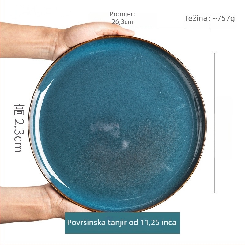 Keramički stolni posuđe — porculanske zdjele i tanjuri, okruglog oblika, sigurno za mikrovalnu, glazirana površina peći, svijetao luksuzno retro stil