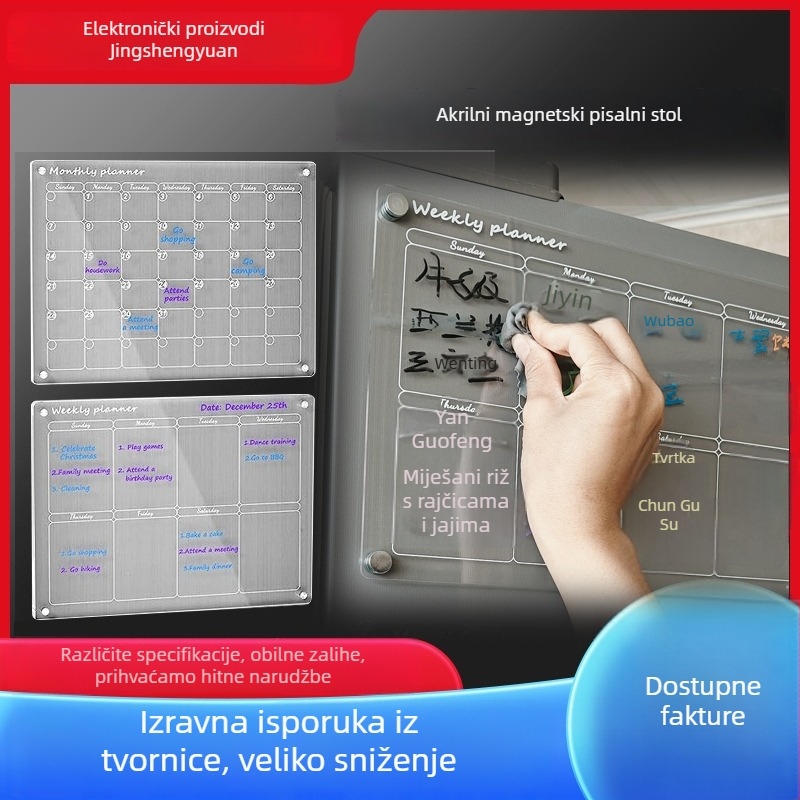 Prozirna akrilna ploča za pisanje sa tjednim rasporedom, magnetska pločica za hladnjak, mogućnost prilagodbe (Materijal: sintetička smola; Dimenzije: 400×300×2.5/2.8 mm; Stil: moderni)