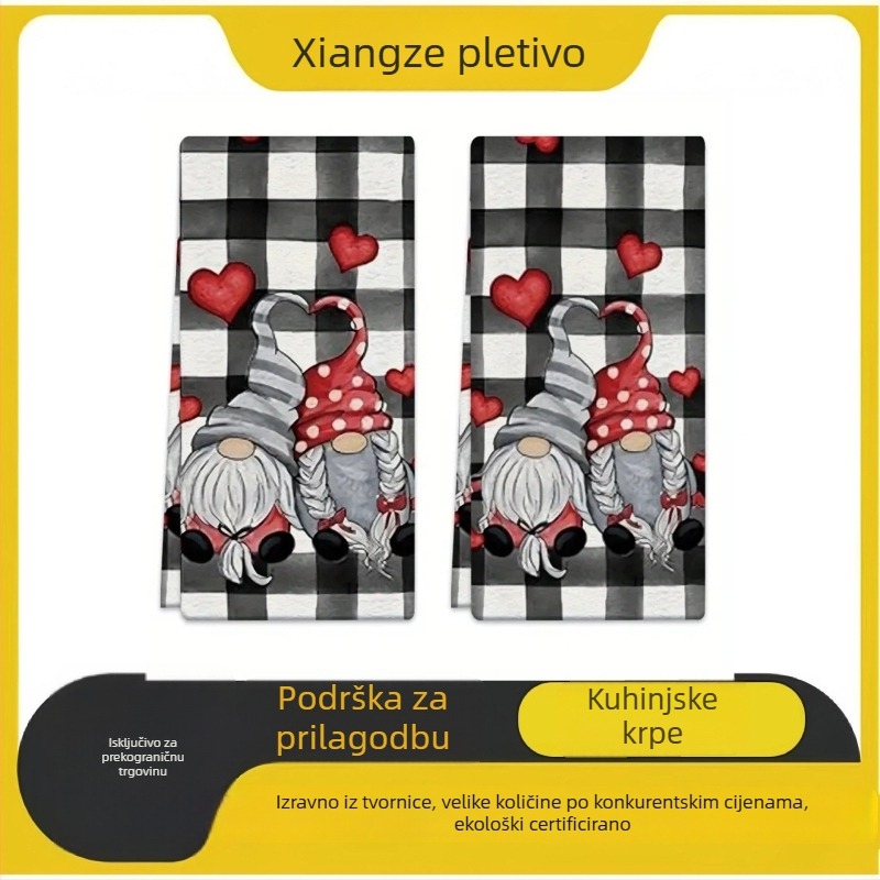 Kuhinjska krpa s motivom zimskih Božićnih drvca i snježnog čovjeka - Xiangze, laneno vlakno 150D, otisnuto, 80-100 g