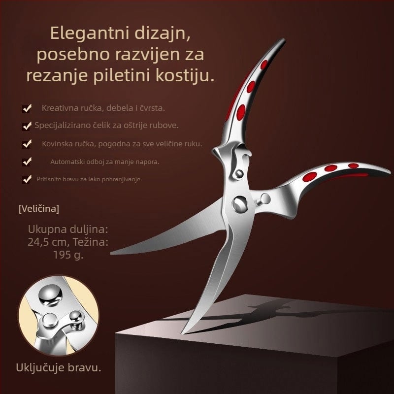 Višenamjenske kuhinjske škare za kosti piletine s noževima od 430 nehrđajućeg čelika i drvenom ručkom, AKL, mogućnost privatnog označavanja, izlazak na tržište 2024