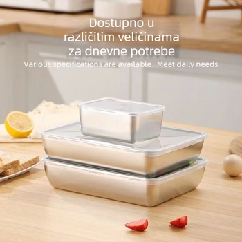 Nehrđajući čelični pravokutni spremnik za hladnjak s poklopcem, hermetički zatvarač za čuvanje hrane
