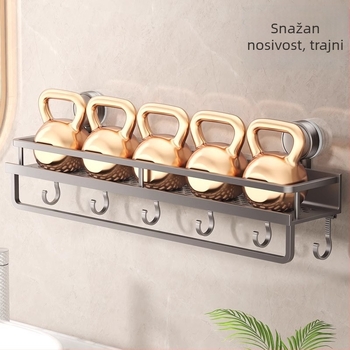 Zidni organizator kupaonice sa usisnom čašom - aluminij, 1 polica