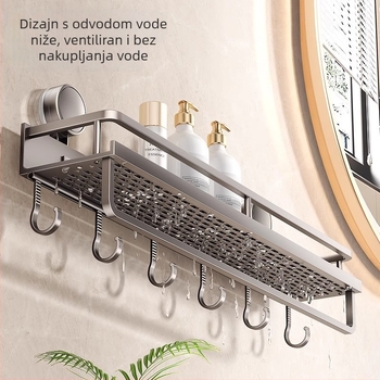 Zidni organizator kupaonice sa usisnom čašom - aluminij, 1 polica