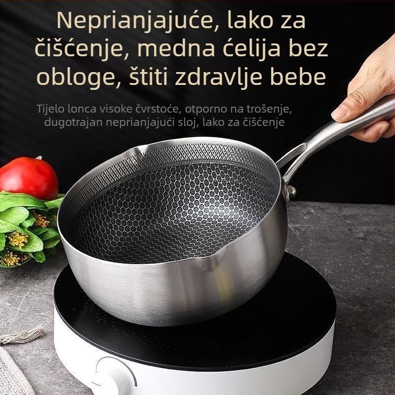 Lonac za juhu od nehrđajućeg čelika s neprijanjajućim premazom, dvostrukim držačima i uzorkom pčelinje saću, kompatibilan s indukcijskom i plinskom pločom