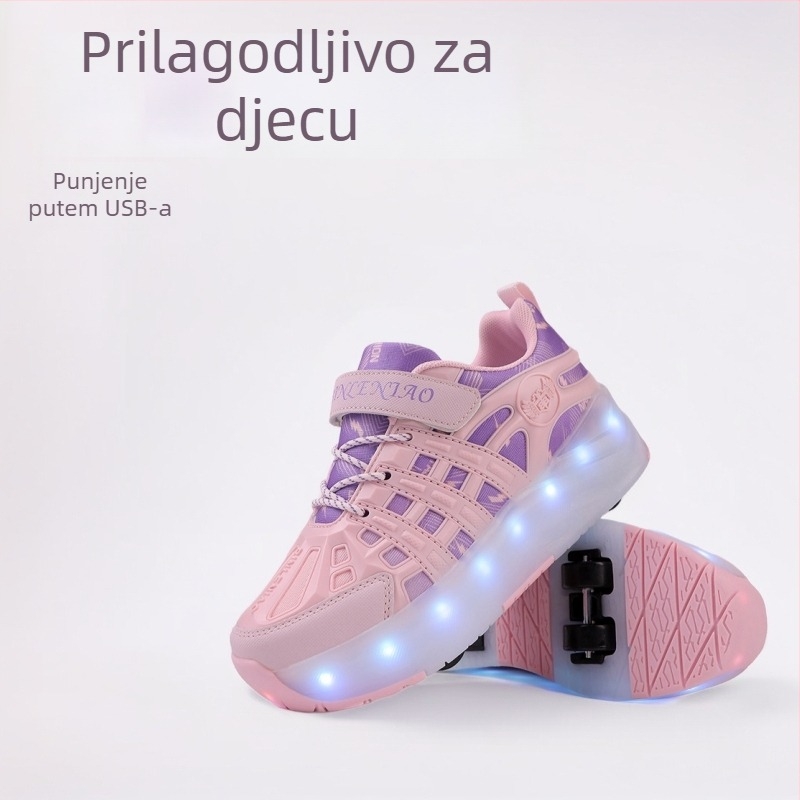 Dječje tenisice s četiri kotača, sklopive, LED svjetla putem USB-a, PU kotači dvostrukog reda