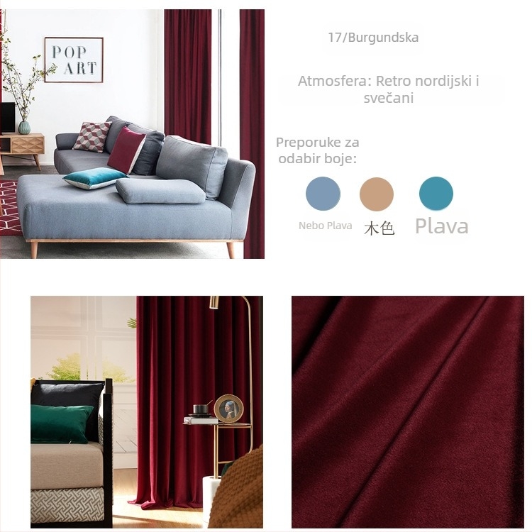 Velur zavjesa s čipkom za dnevni boravak, poliester, polovično sjenjenje 40-70%