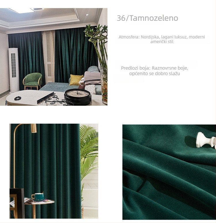 Velur zavjesa s čipkom za dnevni boravak, poliester, polovično sjenjenje 40-70%