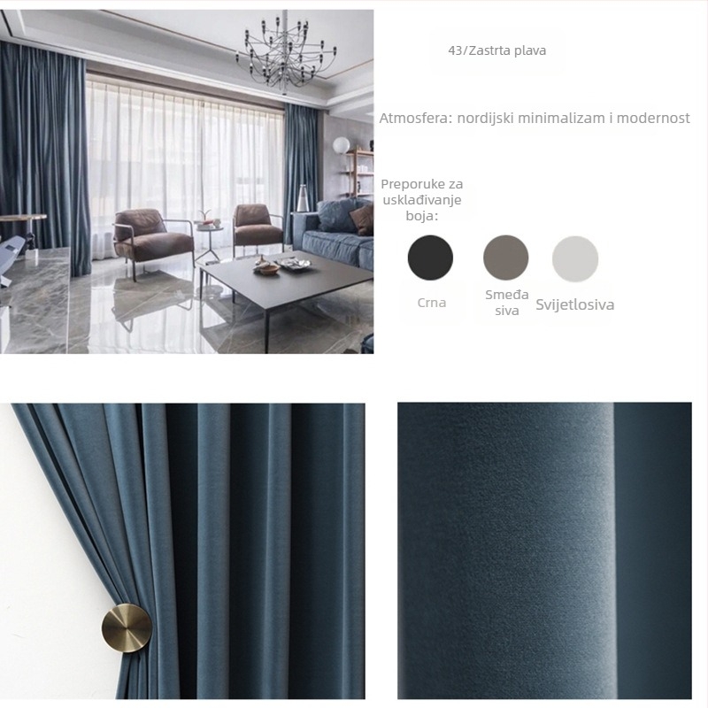 Velur zavjesa s čipkom za dnevni boravak, poliester, polovično sjenjenje 40-70%