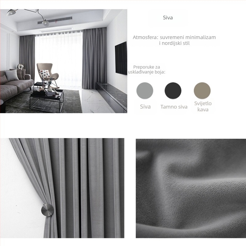 Velur zavjesa s čipkom za dnevni boravak, poliester, polovično sjenjenje 40-70%