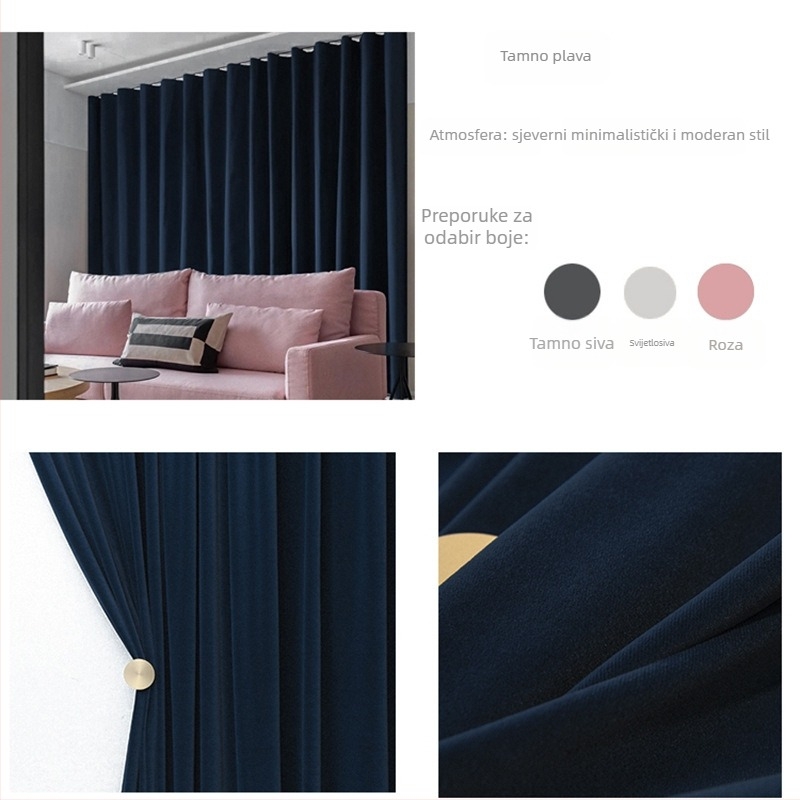 Velur zavjesa s čipkom za dnevni boravak, poliester, polovično sjenjenje 40-70%