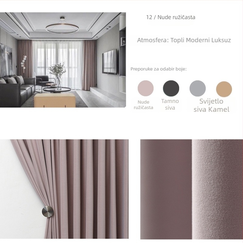 Velur zavjesa s čipkom za dnevni boravak, poliester, polovično sjenjenje 40-70%