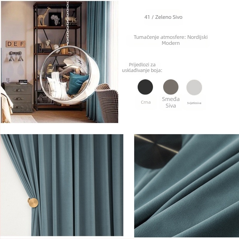 Velur zavjesa s čipkom za dnevni boravak, poliester, polovično sjenjenje 40-70%