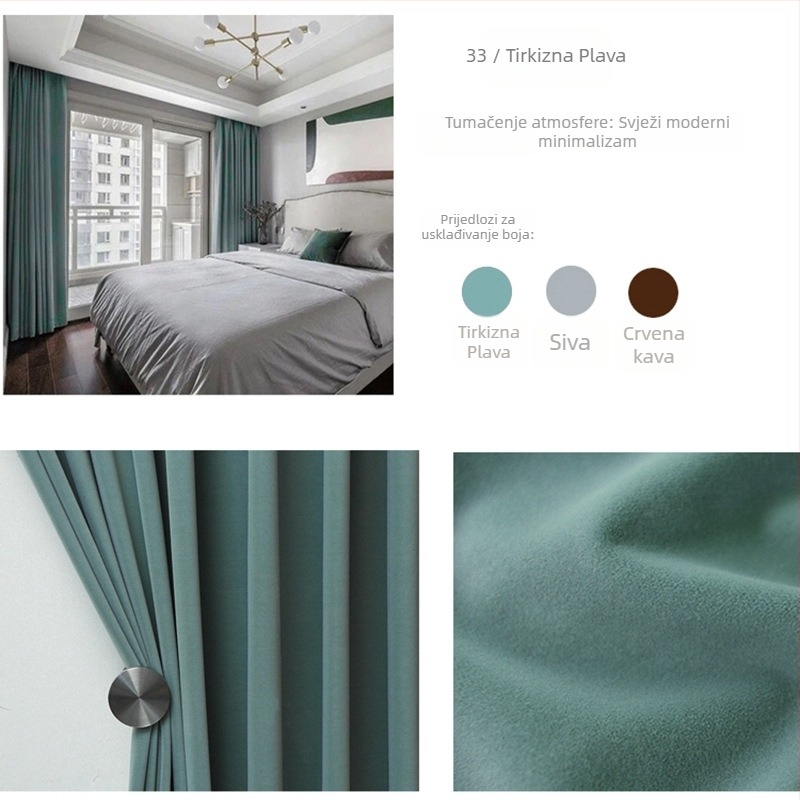 Velur zavjesa s čipkom za dnevni boravak, poliester, polovično sjenjenje 40-70%