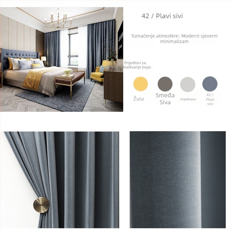 Velur zavjesa s čipkom za dnevni boravak, poliester, polovično sjenjenje 40-70%