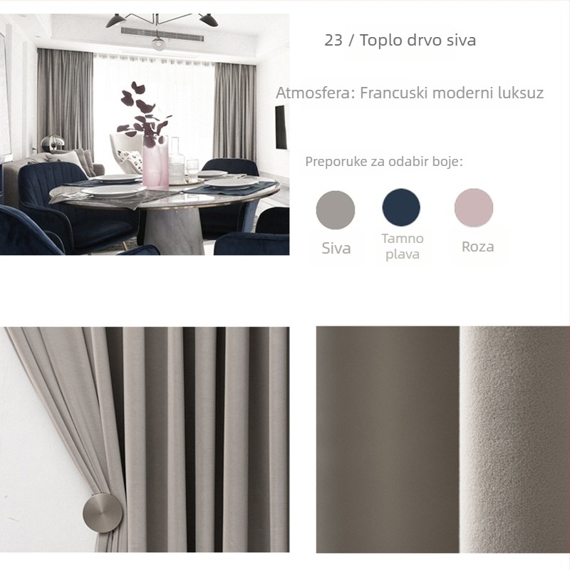 Velur zavjesa s čipkom za dnevni boravak, poliester, polovično sjenjenje 40-70%