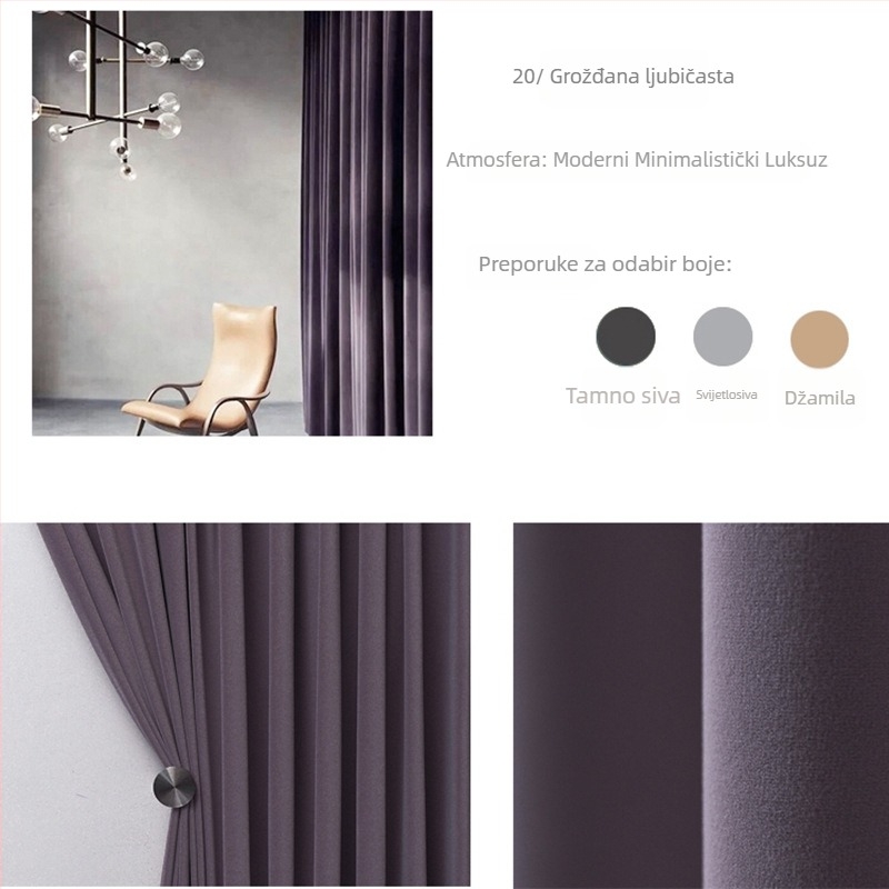 Velur zavjesa s čipkom za dnevni boravak, poliester, polovično sjenjenje 40-70%