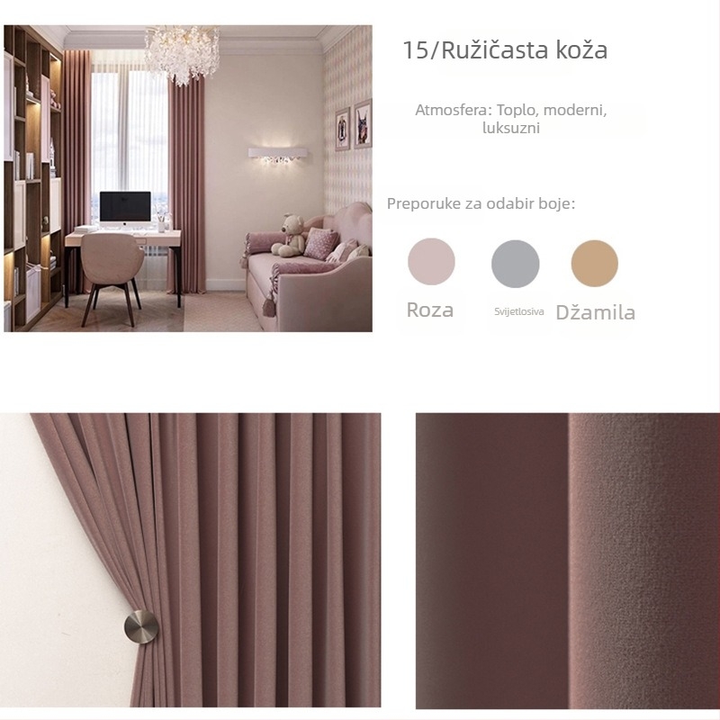 Velur zavjesa s čipkom za dnevni boravak, poliester, polovično sjenjenje 40-70%