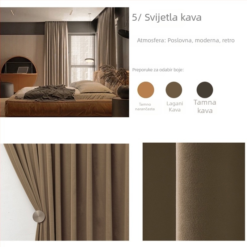 Velur zavjesa s čipkom za dnevni boravak, poliester, polovično sjenjenje 40-70%