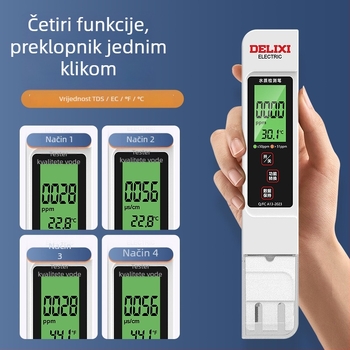 Delixi DLX-GM766 Prijenosni analitičar kvalitete vode – TDS mjerač za vodu iz slavine i pitku vodu, raspon mjerenja 0-9990 ppm, točnost ±2% FS, napajanje 3V