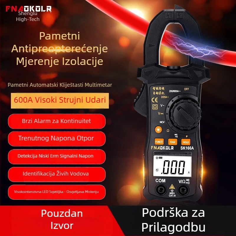 Digitalni kleštni mjerač, višenamjenski multimetar, raspon 600A, zaslon 1999
