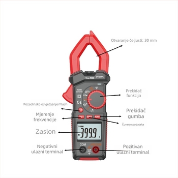 NJTY Pametni digitalni kleštni mjerač, automatski raspon, mjerenje temperature i kapaciteta, 600 A