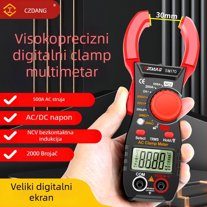 CZDANG Visoko precizan prenosni kliještni multimetar s digitalnim zaslonom za električare