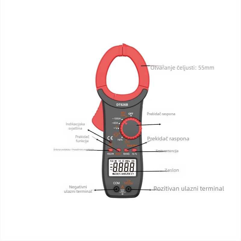 Klemni ampermetar 826B6000, pametni digitalni s automatskim rasponom, mjerenje temperature, 1000 A