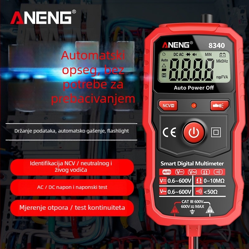 ANENG digitalni multimetar s automatskim rasponom, visoka preciznost, zaštita od izgaranja, kompaktan ručni dizajn, za kućnu upotrebu
