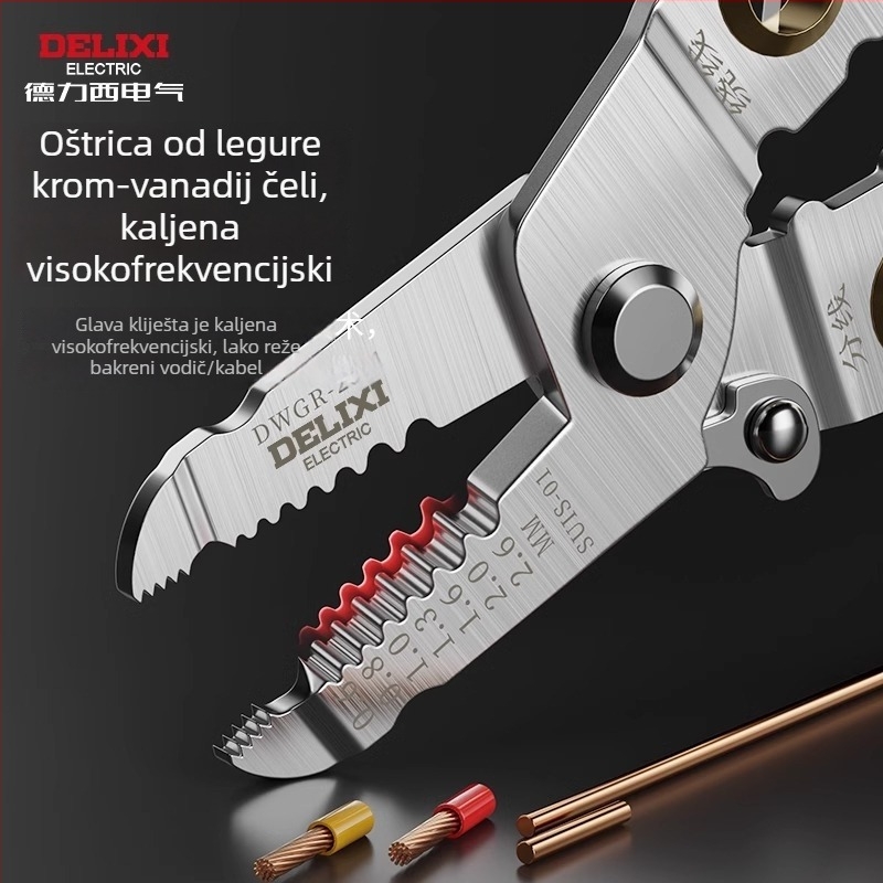 Delixi višefunkcionalne kliješte za skidanje izolacije vodova za električare, nehrđajući čelik, rezanje