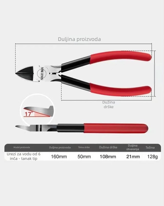 Električarske dijagonalne kliješta za rezanje - industrijske klase, krom-vanadij čelik, težina 0,13 kg